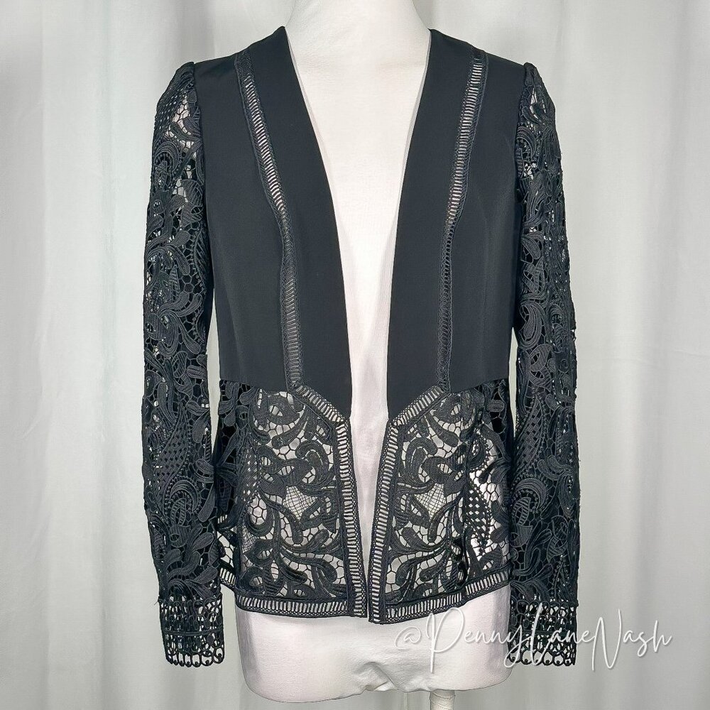 Ted Baker Liela Sheer Lace Panel Jacket Size 2 Black - Picture 2 of 11